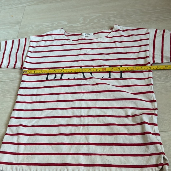 3/$10 Madewell Striped Red Cream Tee with BEACH Logo - Picture 7 of 8